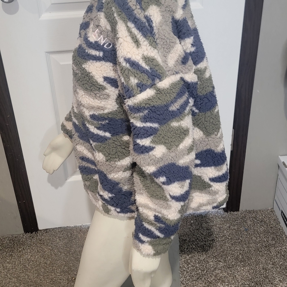 Blue and Green Zip Up Sweater with Camouflage Pattern - Picture 9 of 9